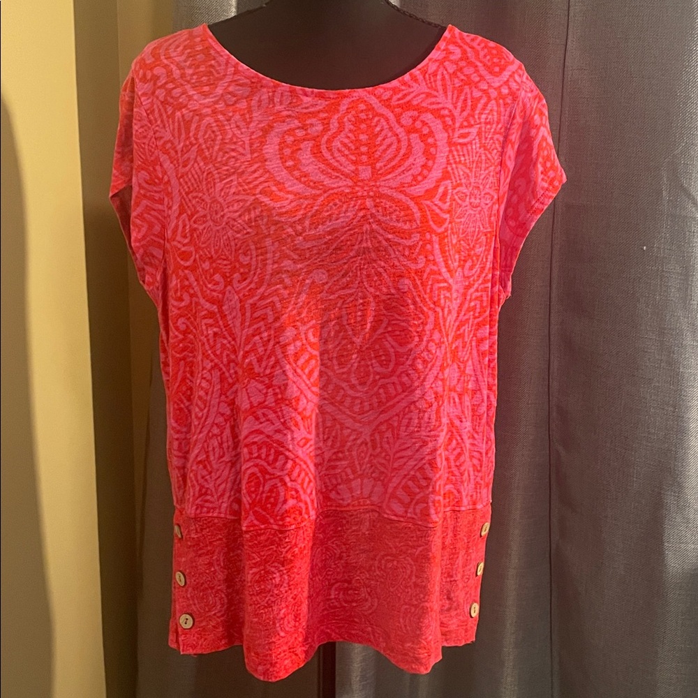 Rachel Zoe Red and Pink Linen Blend Top Size Large